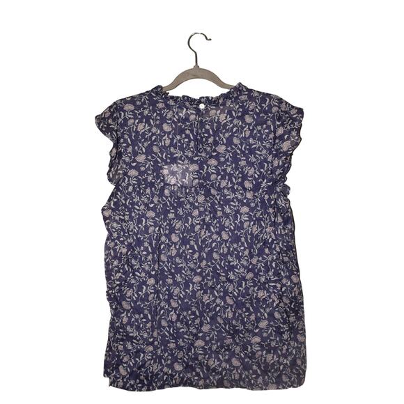 BEACHLUNCHLOUNGE‎ NEW $58 Pleated Yoke Ruffle Maya Blouse Baja Blue Floral XL - Picture 4 of 5